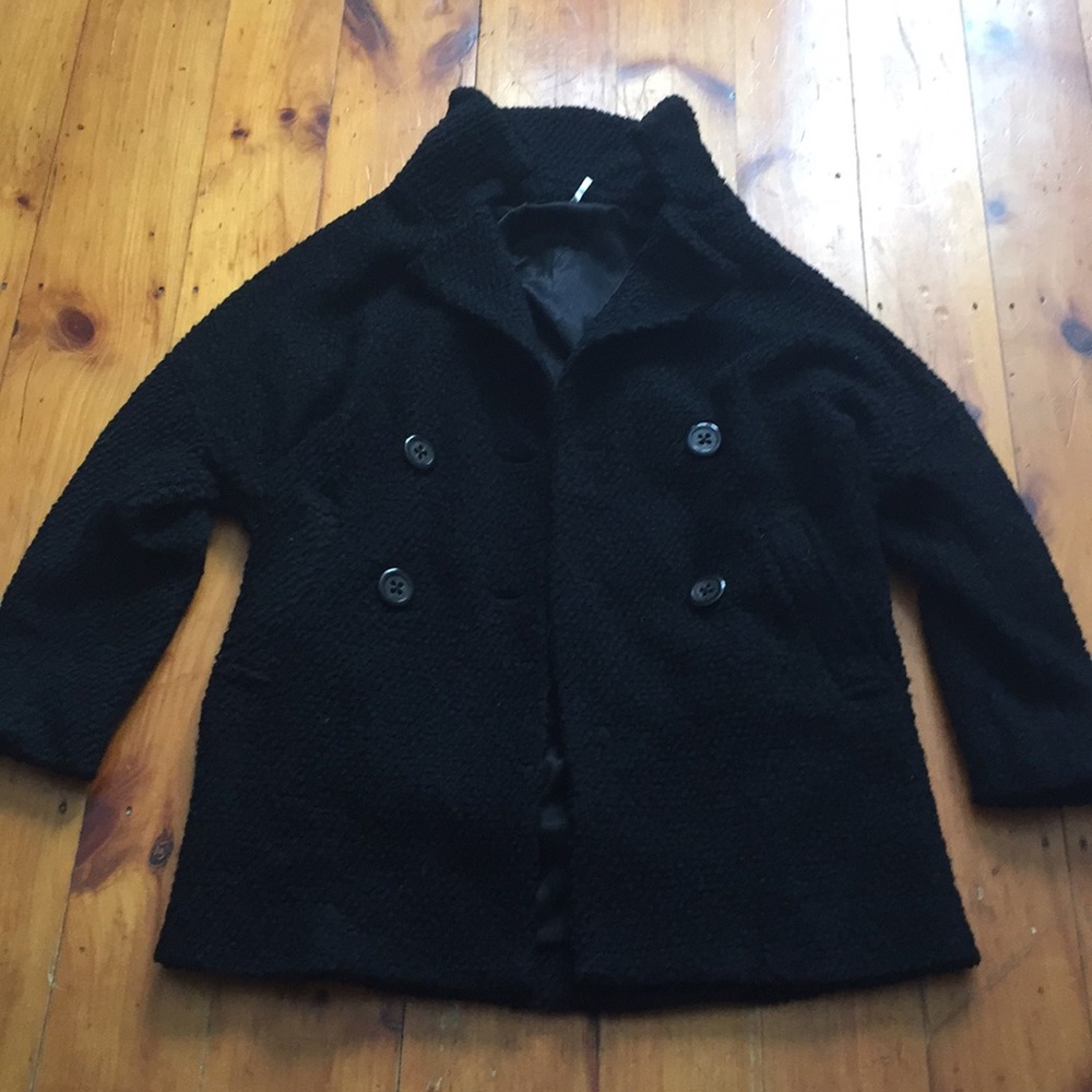 Warm Black Pea Coat with Stretch